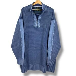 F/X Fusion Blue Half Zip Cotton Sweater Denim Patchwork Sz 2XL Chunky Knit Blue
